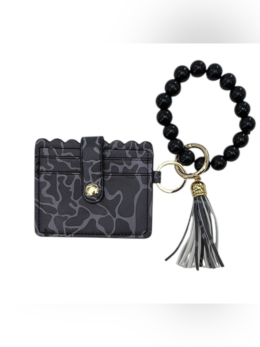 Lulu Mac 7311 Beaded Wristlet ID Wallet Black Camo